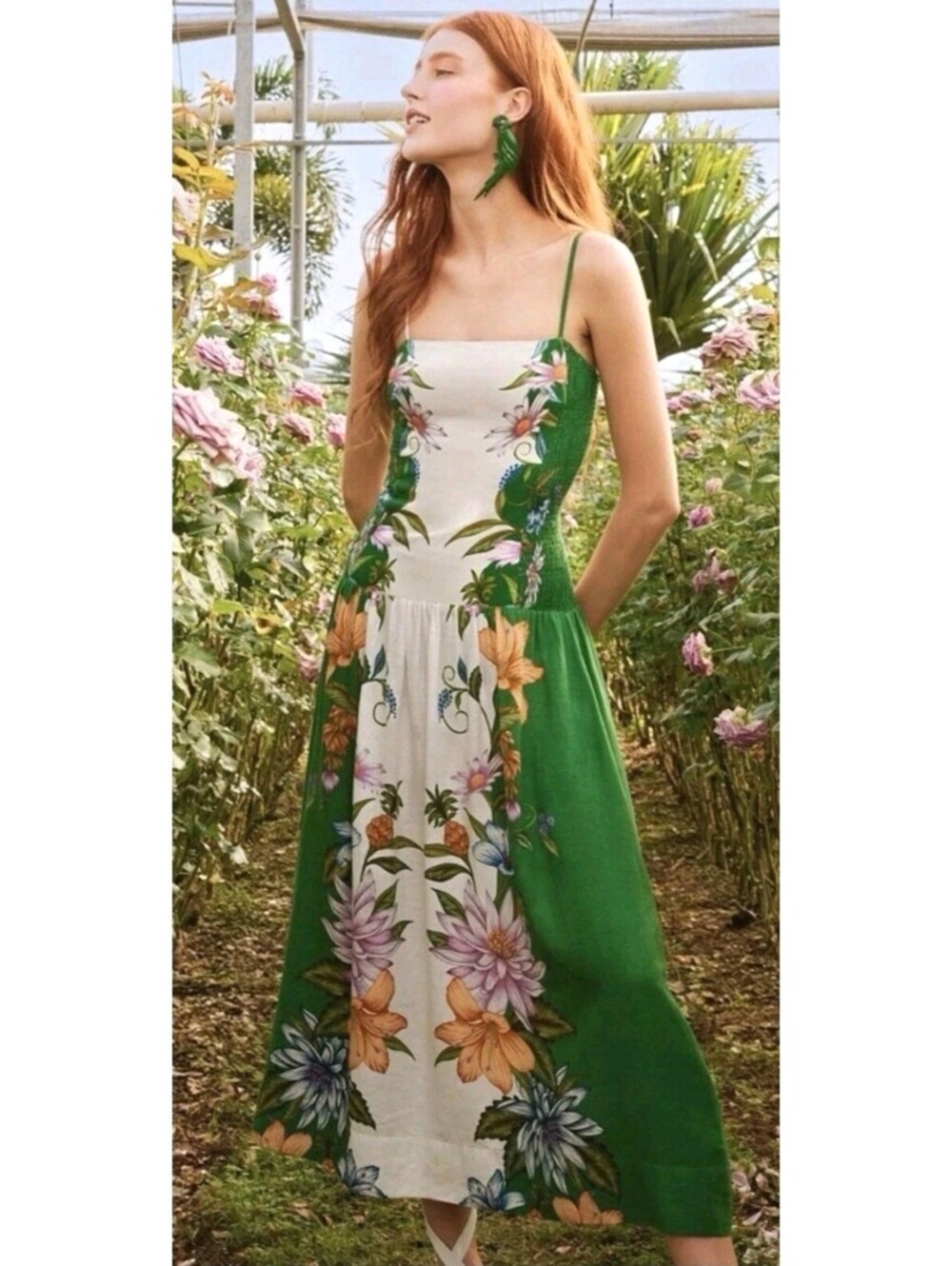 Farm Rio Dress Midi Women's XS Sweet Bloom Dreamscape Sleeveless Linen Floral